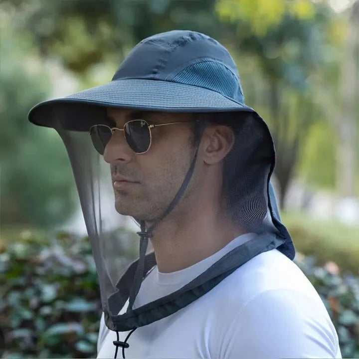 Outdoor hoed met brede rand en gaasnet voor bescherming tegen zon en insecten