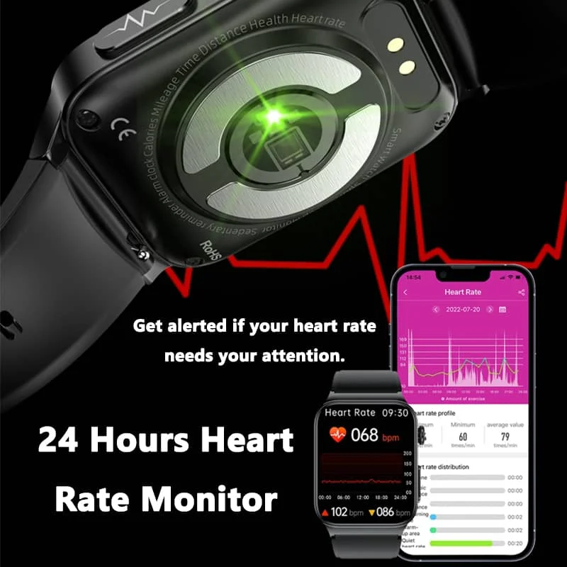 ECG Smartwatch met bloeddrukmeter lichaamstemperatuur bloedsuiker hartslag bloedzuurstof