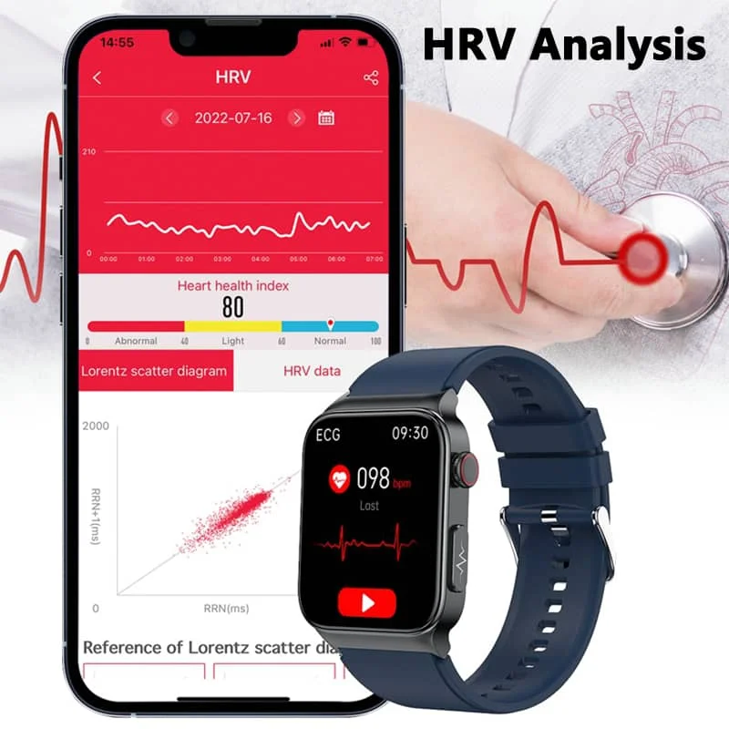 ECG Smartwatch met bloeddrukmeter lichaamstemperatuur bloedsuiker hartslag bloedzuurstof