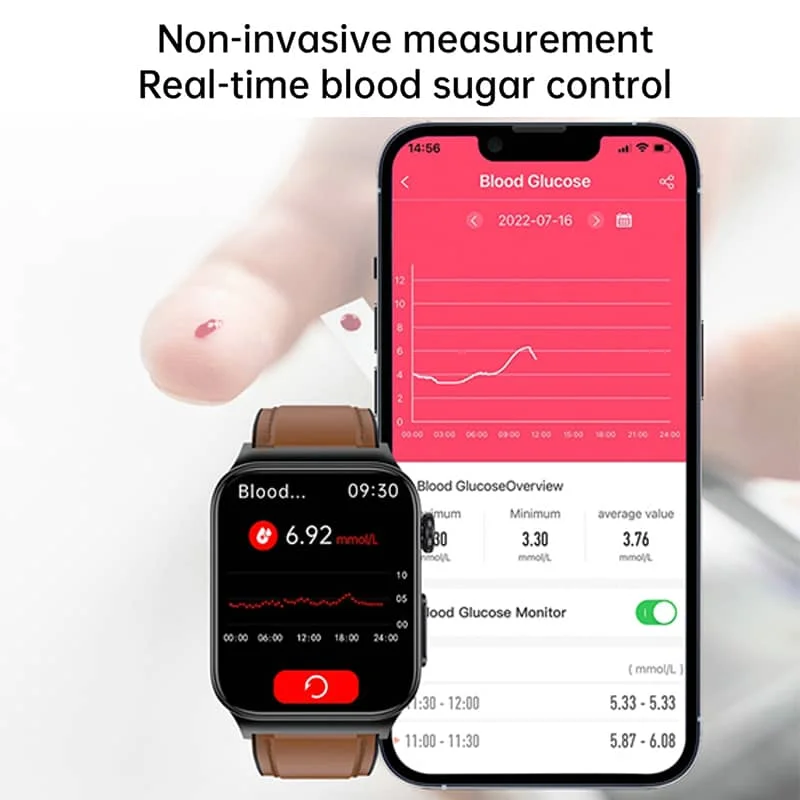 ECG Smartwatch met bloeddrukmeter lichaamstemperatuur bloedsuiker hartslag bloedzuurstof