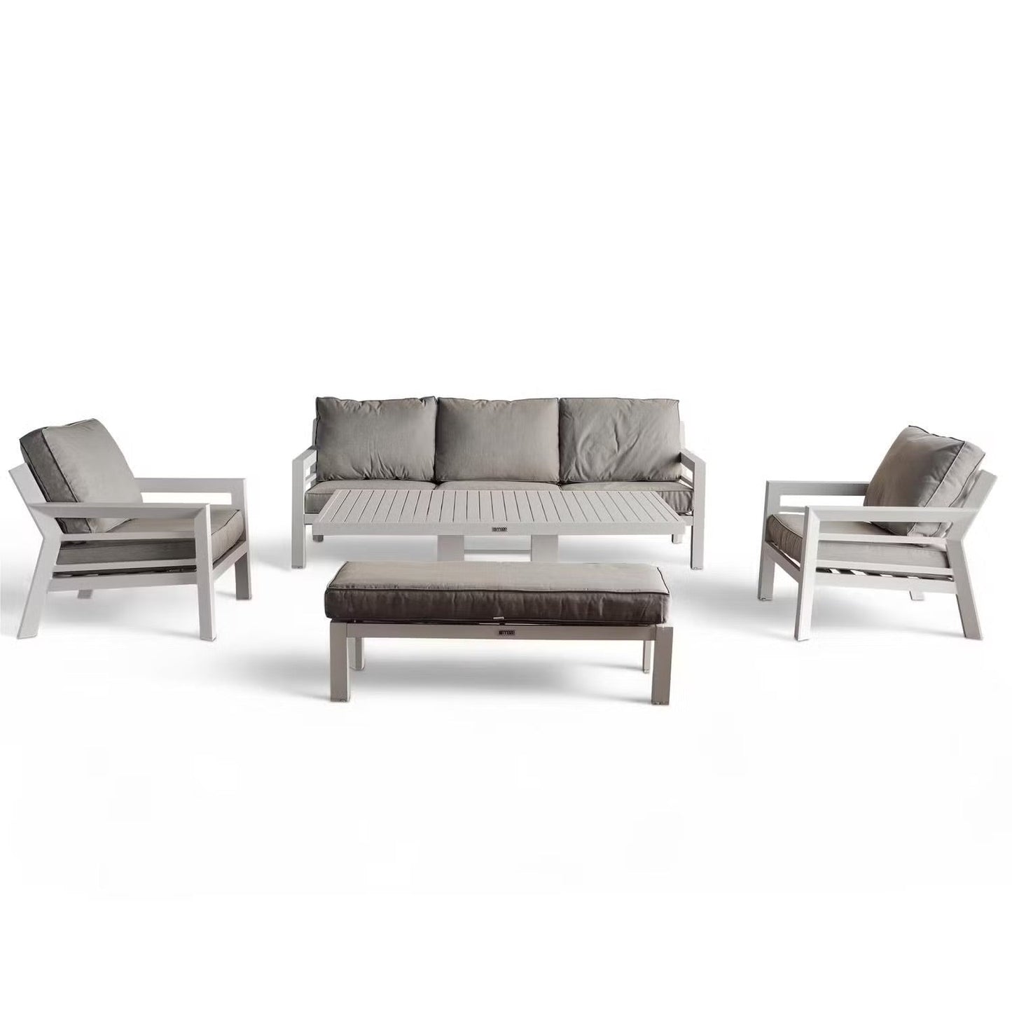 Valencia 5-zits buitenbankstel met bank en hefbare tafel in beige en wit