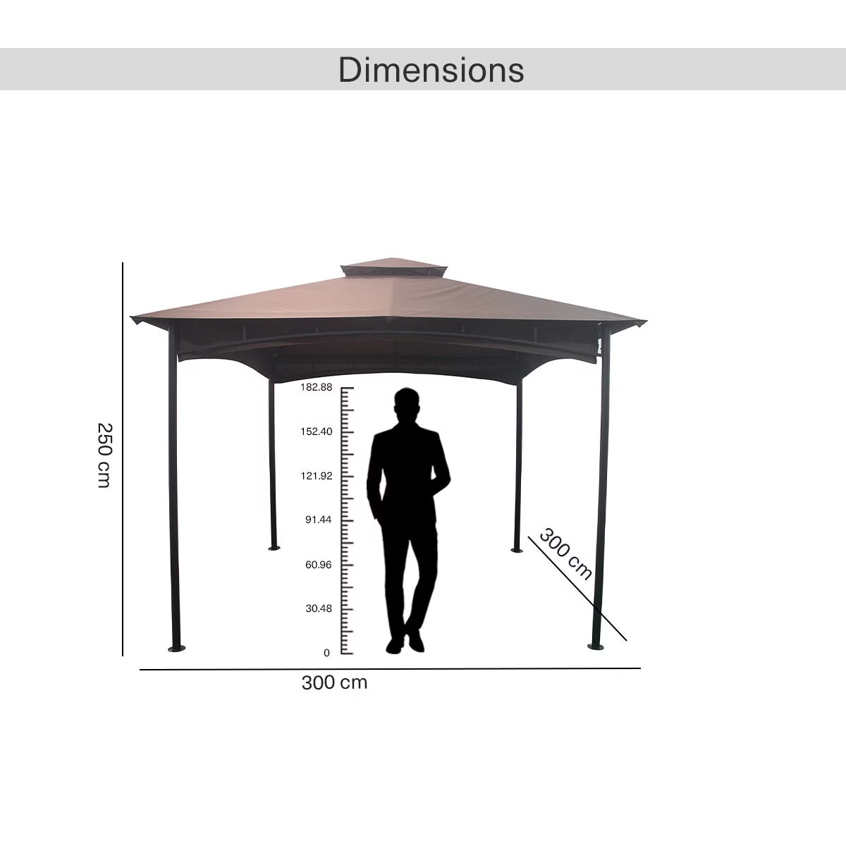 Valetta 3x3m braunes Outdoor-Stahlpavillon, wetterfeste Markise