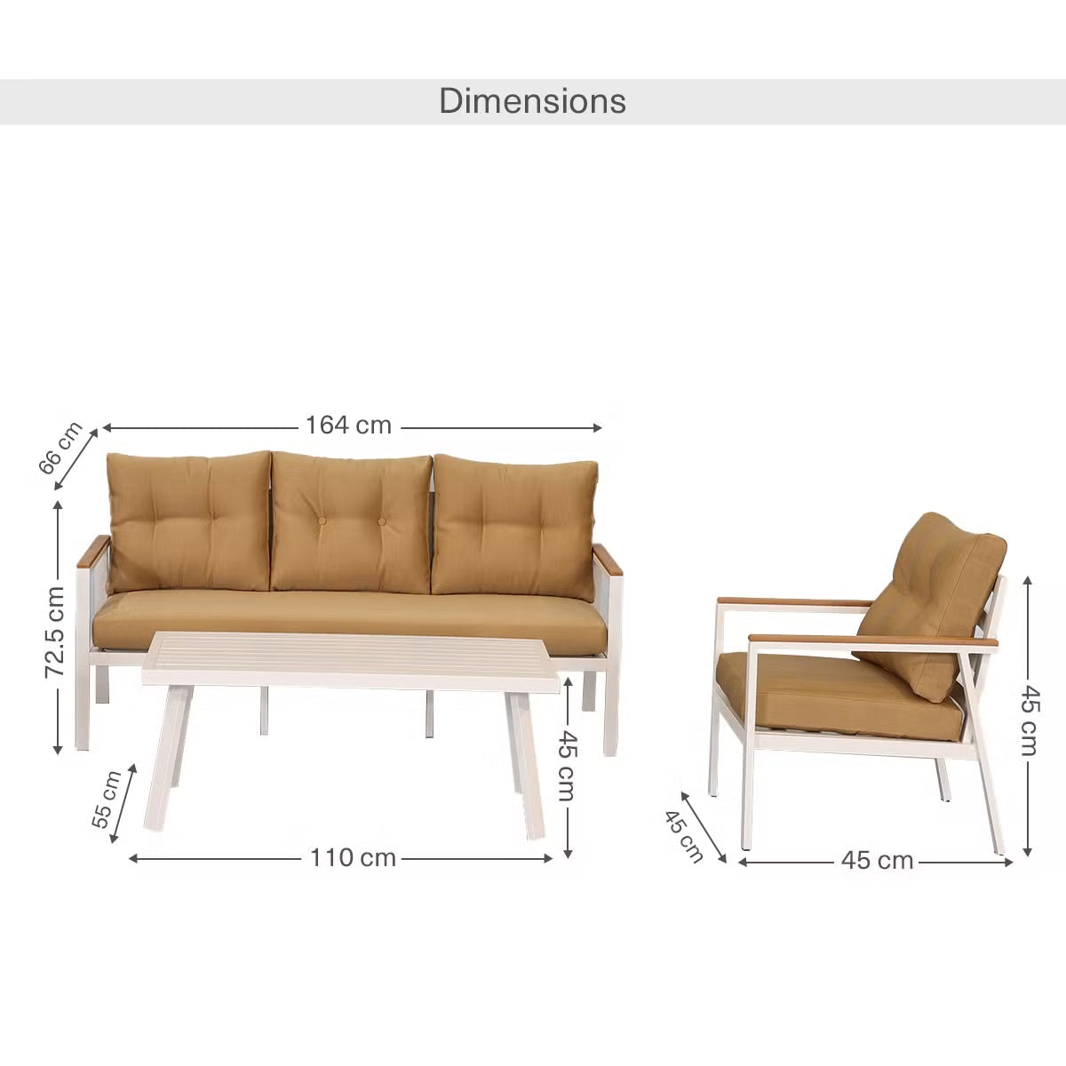 Verano 5-zits buitenbankset in bruin met salontafel