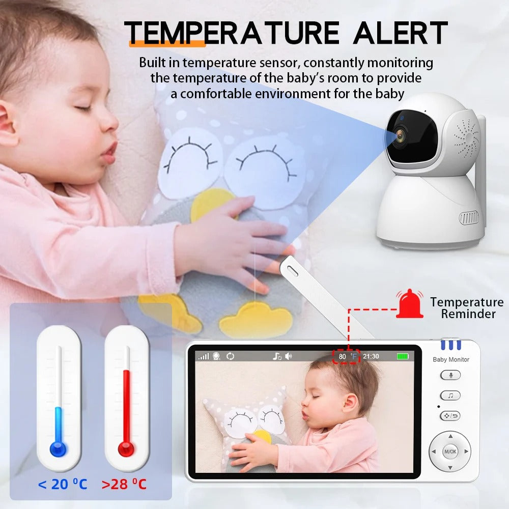 Smart babyalarmkamera med tovejskommunikation – 360° HD-kamera med bevægelsessensor ideel til nyfødte og kæledyr