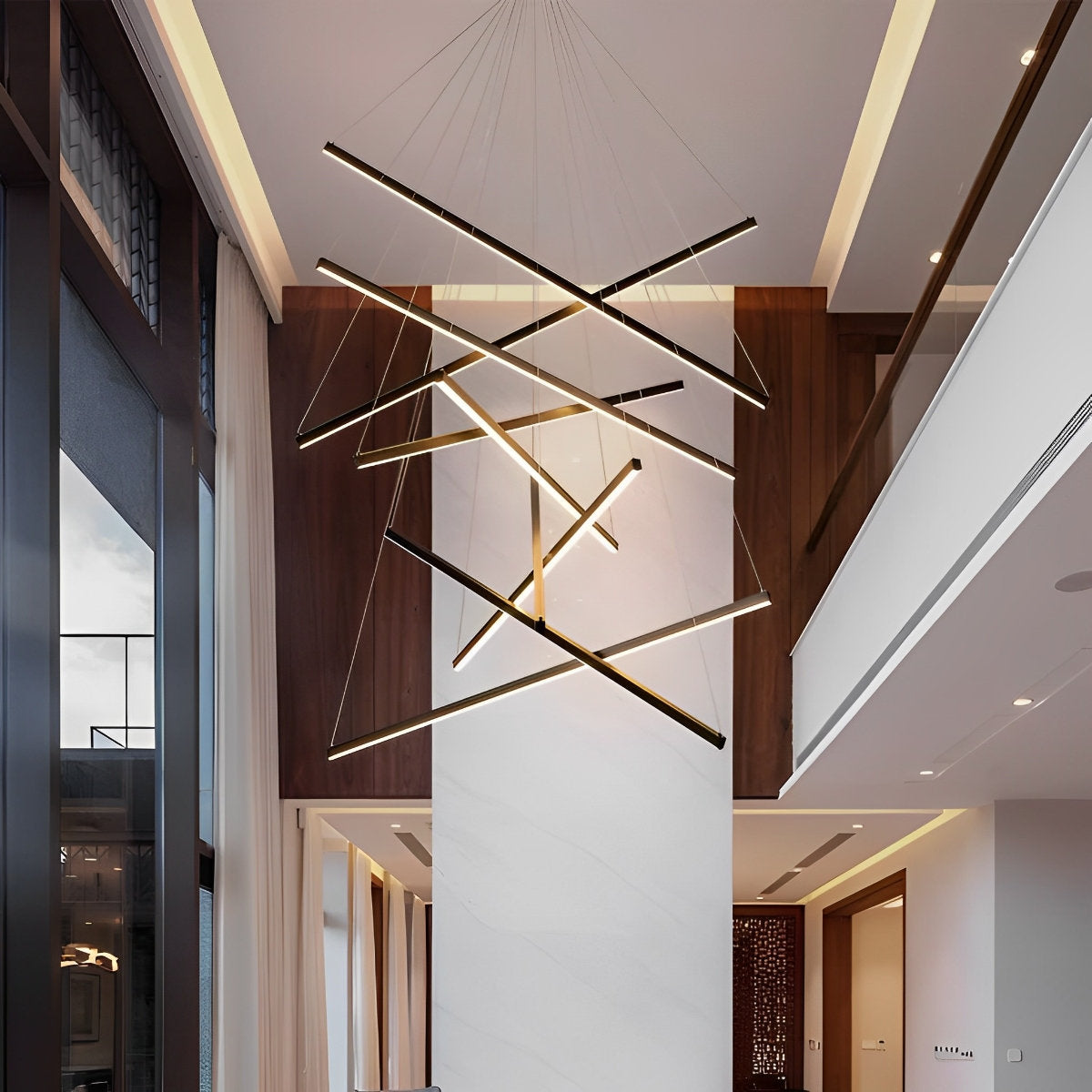 Minimalistische Strip Traploze Dimmen LED Zwarte Moderne Kroonluchter met Afstandsbediening