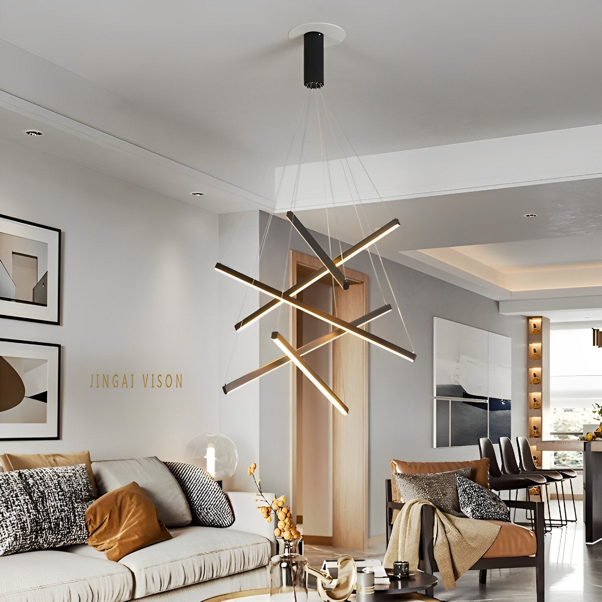 Minimalistische Strip Traploze Dimmen LED Zwarte Moderne Kroonluchter met Afstandsbediening
