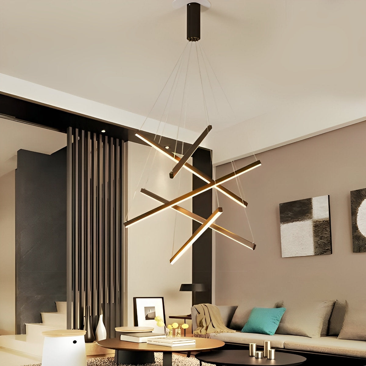 Minimalistische Strip Traploze Dimmen LED Zwarte Moderne Kroonluchter met Afstandsbediening