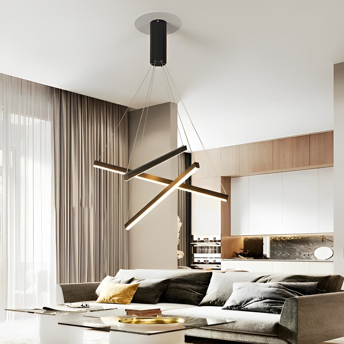 Minimalistische Strip Traploze Dimmen LED Zwarte Moderne Kroonluchter met Afstandsbediening