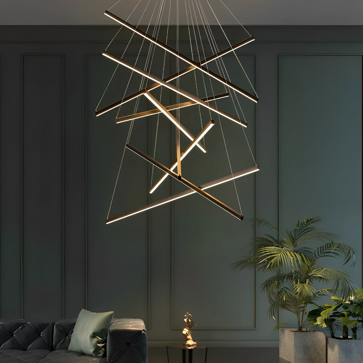 Minimalistische Strip Traploze Dimmen LED Zwarte Moderne Kroonluchter met Afstandsbediening