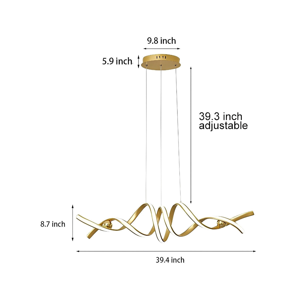 Minimalistische golfstrip gedraaide creatieve traploze dimbare LED kroonluchter hanglamp