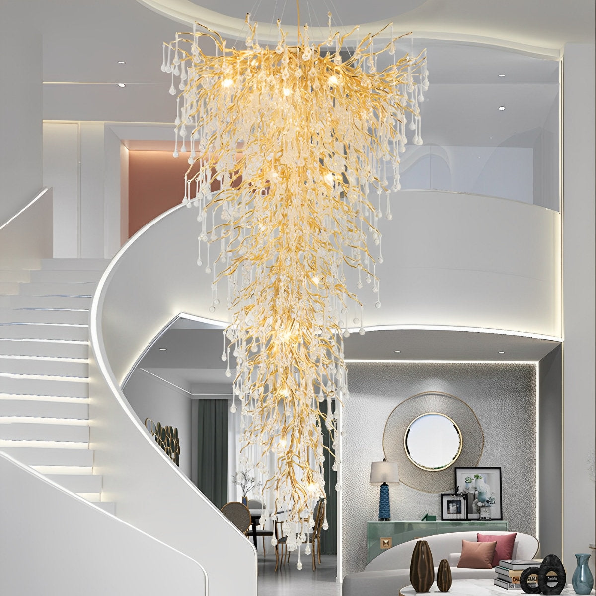 Moderne Luxe Gouden Boomtak Druppel Waterval Kroonluchter Verlichting