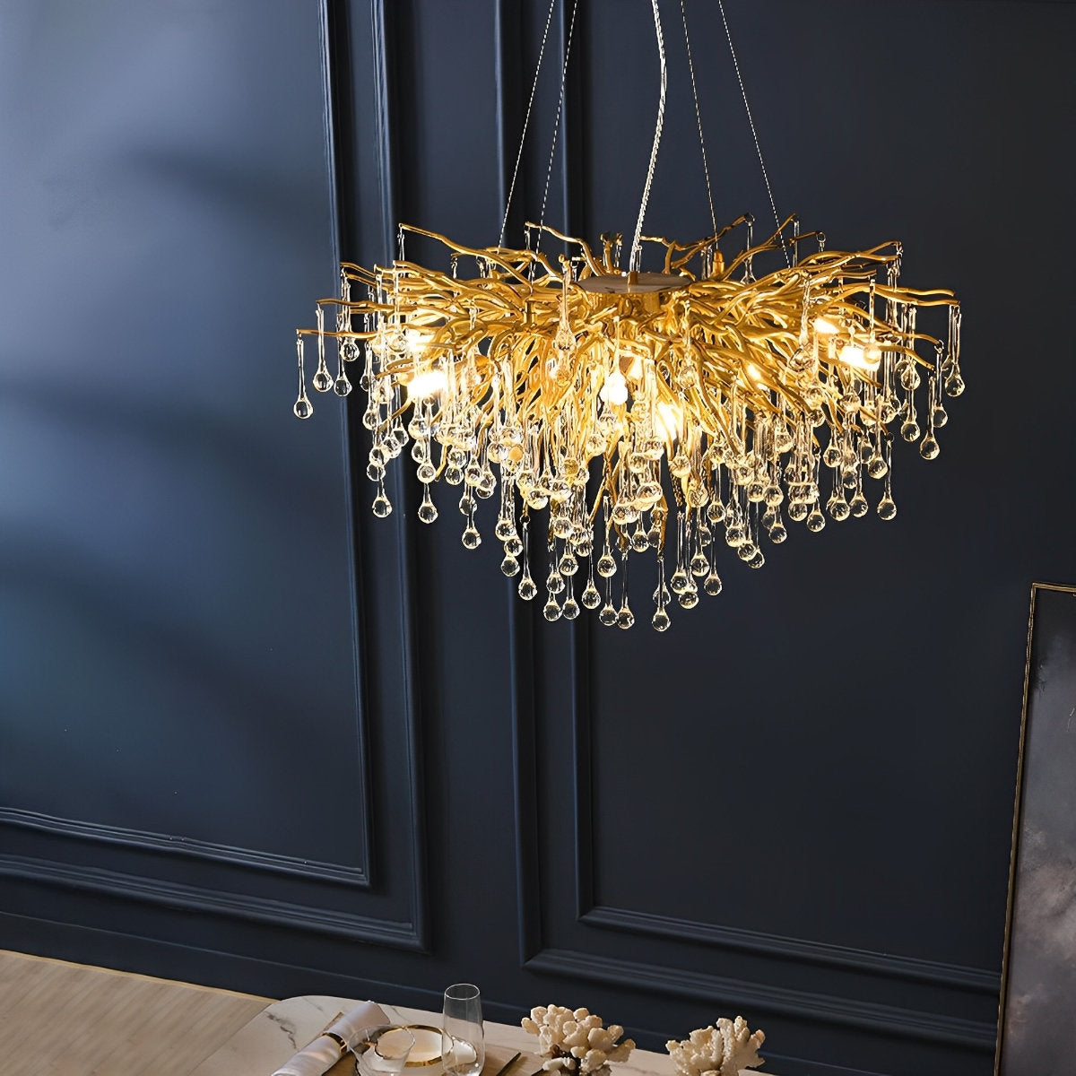 Moderne Luxe Gouden Boomtak Druppel Waterval Kroonluchter Verlichting