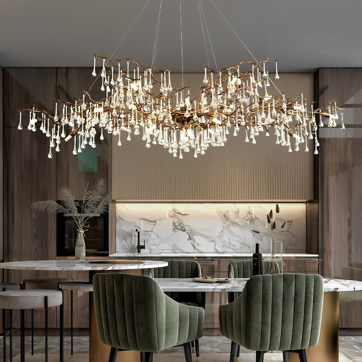 Moderne Luxe Gouden Boomtak Druppel Waterval Kroonluchter Verlichting