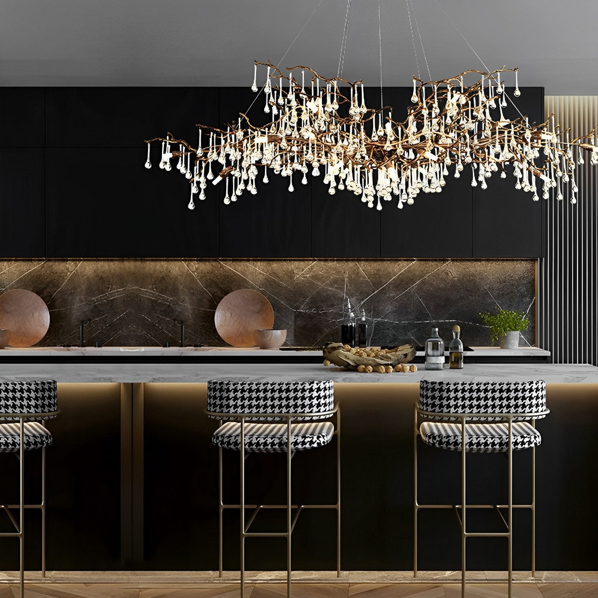 Moderne Luxe Gouden Boomtak Druppel Waterval Kroonluchter Verlichting