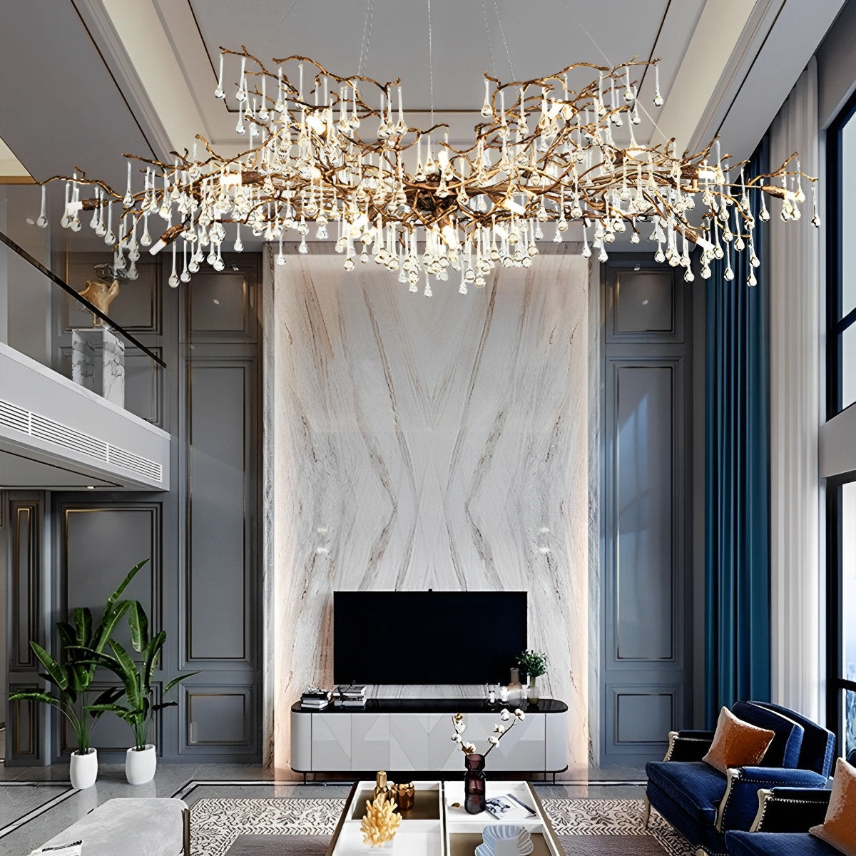 Moderne Luxe Gouden Boomtak Druppel Waterval Kroonluchter Verlichting