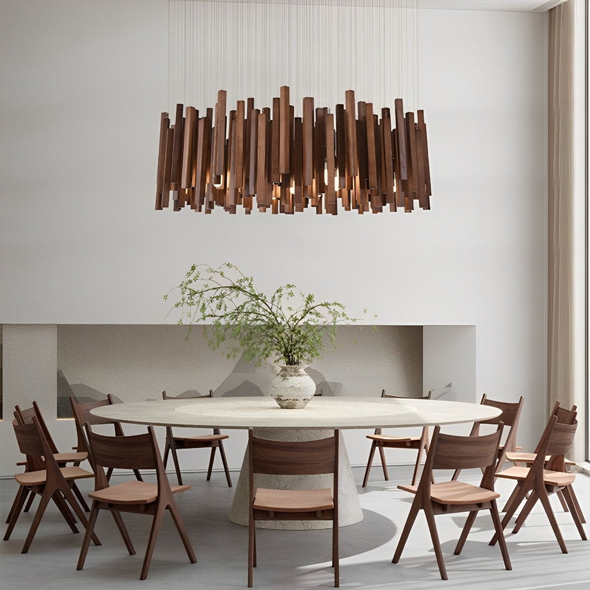 Moderne minimalistische houten brandhoutstok kroonluchter licht