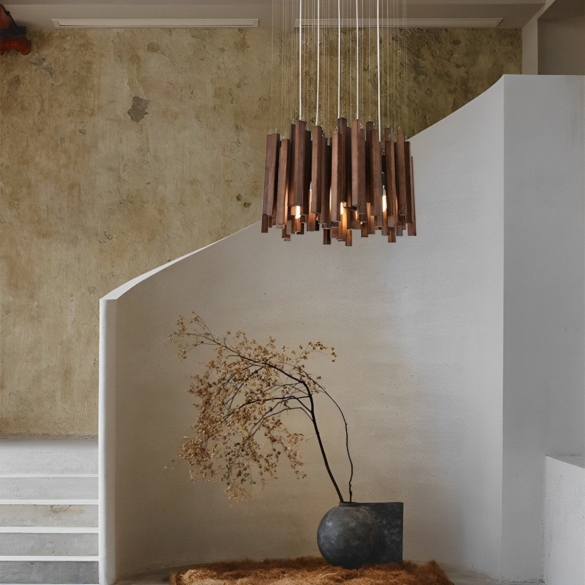 Moderne minimalistische houten brandhoutstok kroonluchter licht