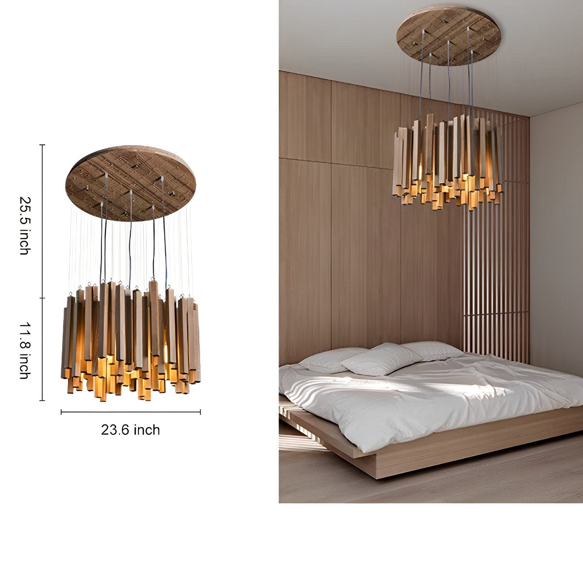 Moderne minimalistische houten brandhoutstok kroonluchter licht
