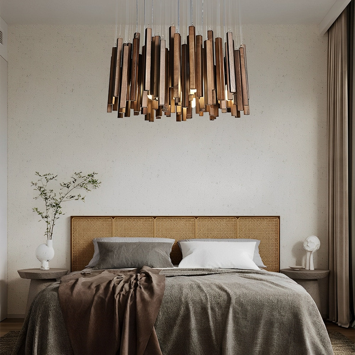 Moderne minimalistische houten brandhoutstok kroonluchter licht