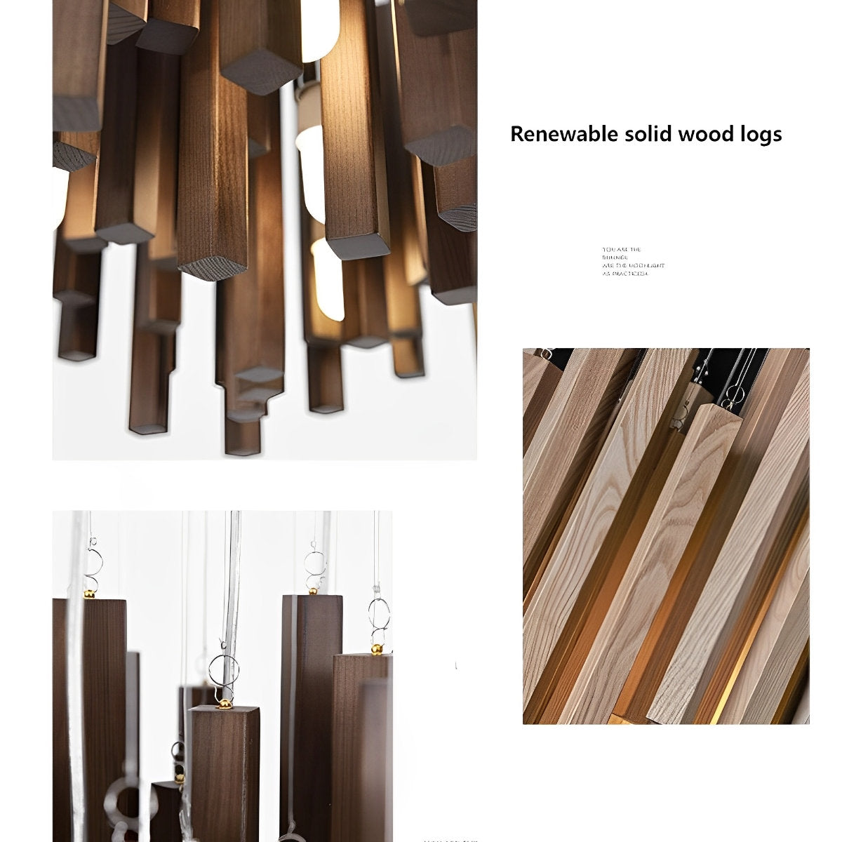 Moderne minimalistische houten brandhoutstok kroonluchter licht
