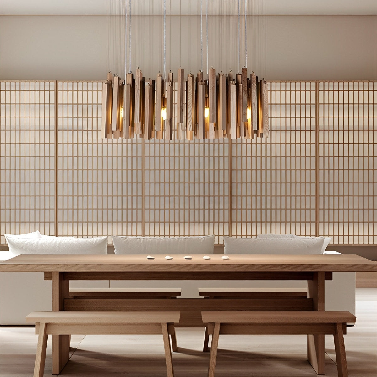 Moderne minimalistische houten brandhoutstok kroonluchter licht