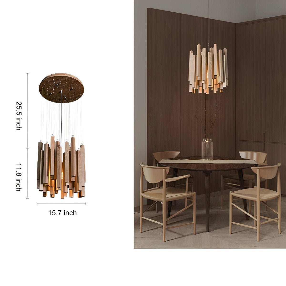 Moderne minimalistische houten brandhoutstok kroonluchter licht