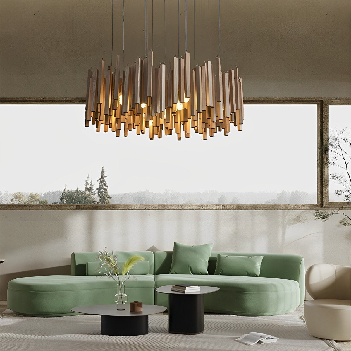 Moderne minimalistische houten brandhoutstok kroonluchter licht