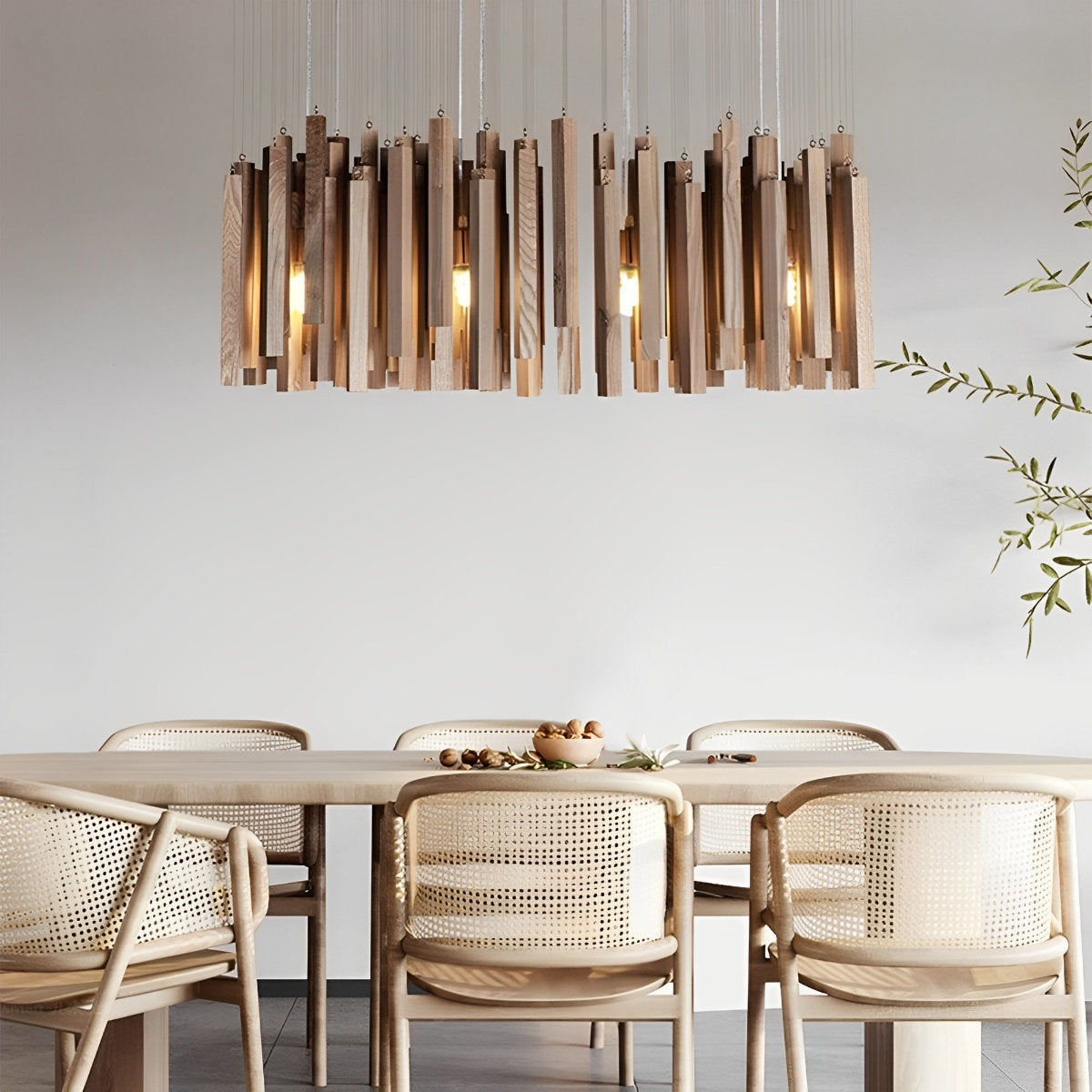 Moderne minimalistische houten brandhoutstok kroonluchter licht