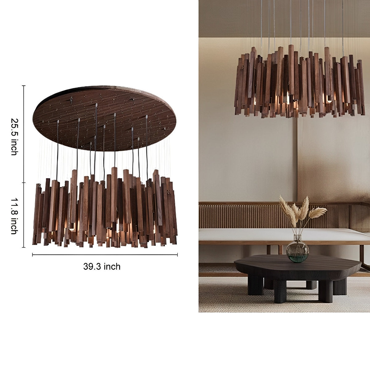 Moderne minimalistische houten brandhoutstok kroonluchter licht