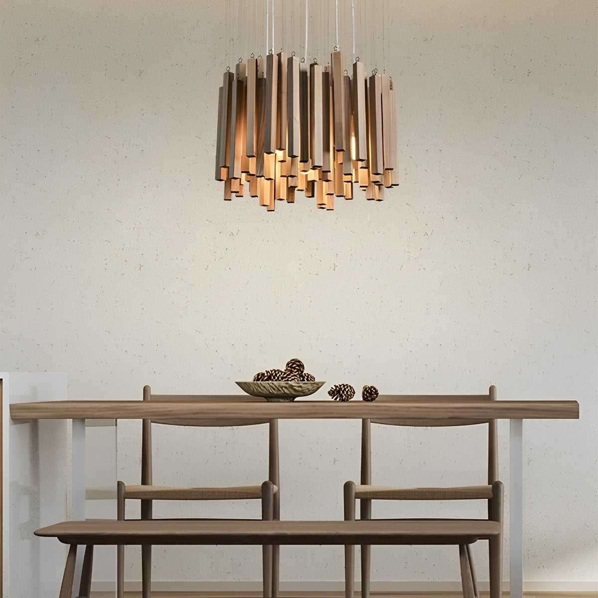 Moderne minimalistische houten brandhoutstok kroonluchter licht