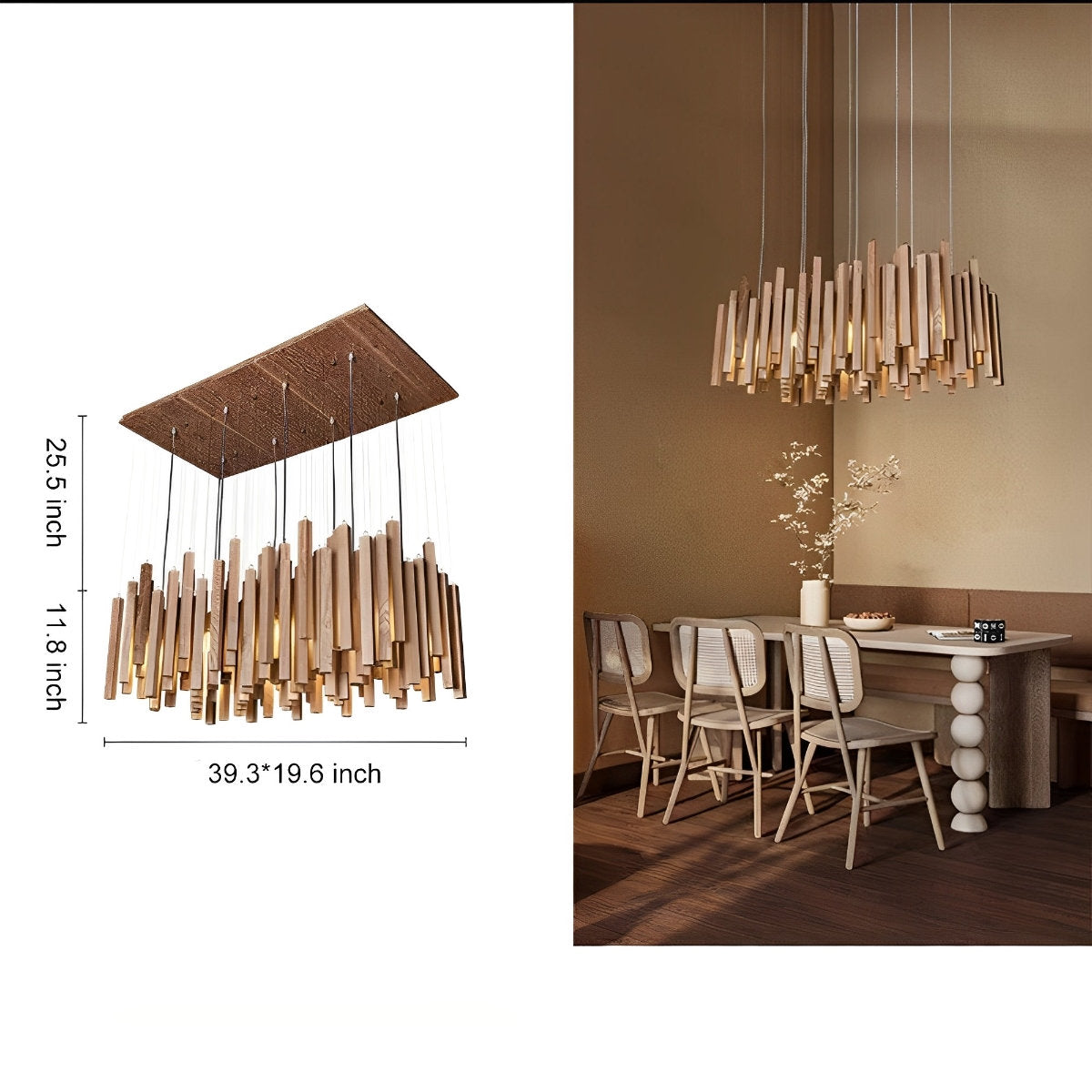 Moderne minimalistische houten brandhoutstok kroonluchter licht