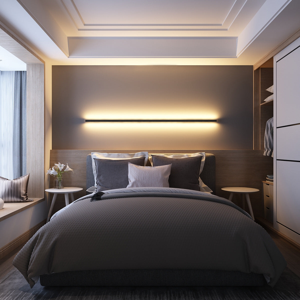 Minimalistische lineaire wandlamp met LED-sfeerverlichting