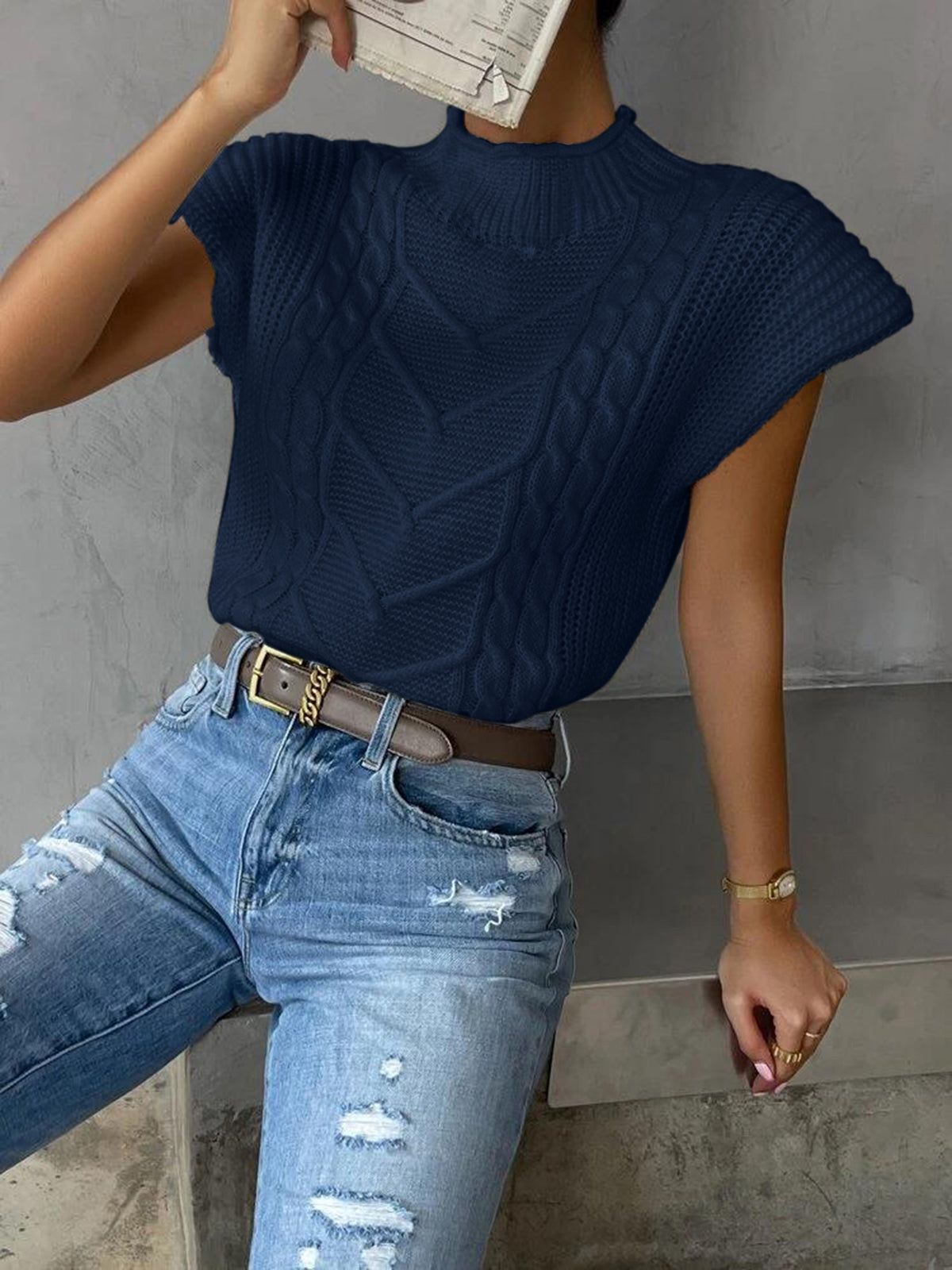 Plain cap-ærmet sweatervest