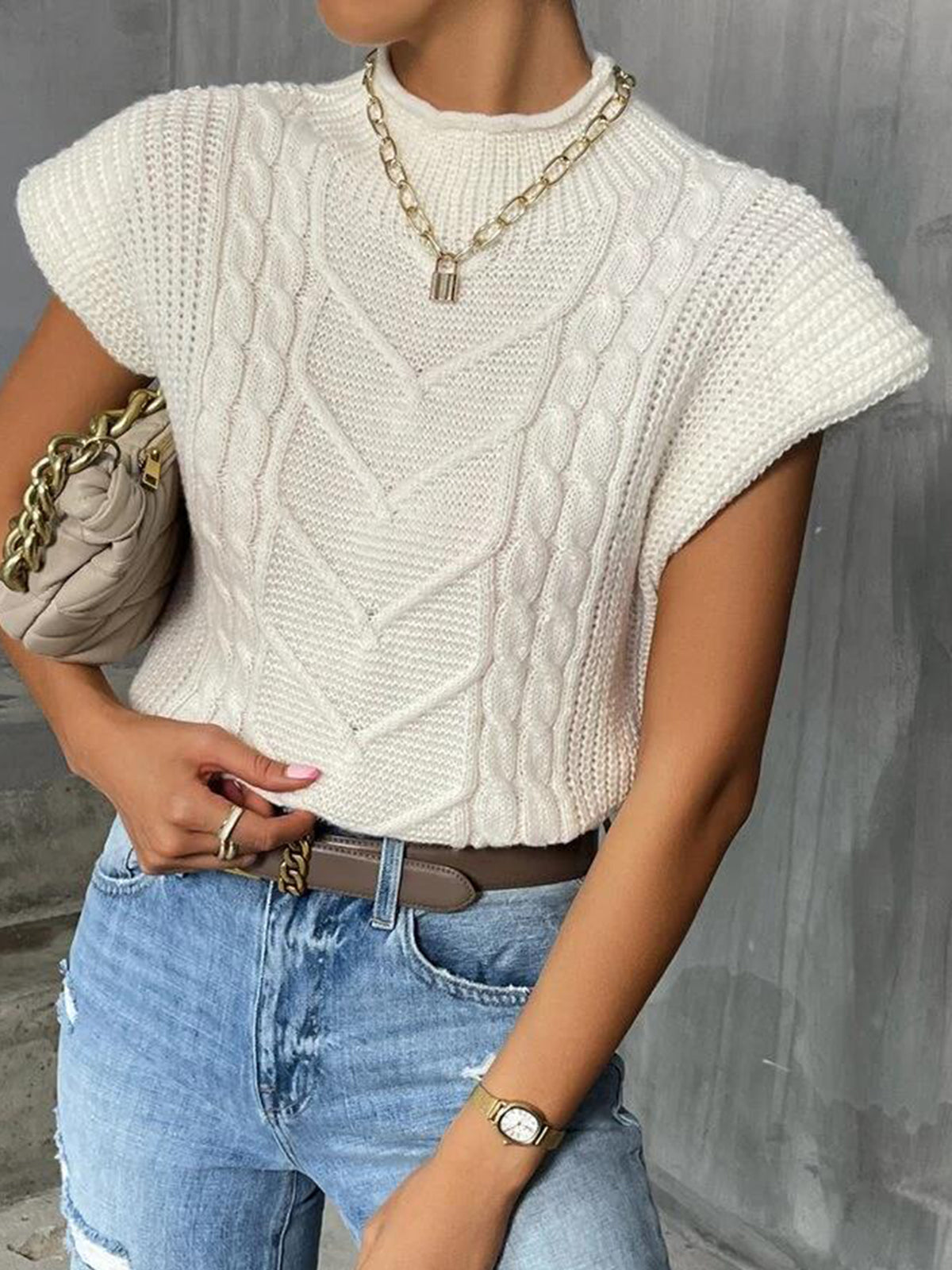 Plain cap-ærmet sweatervest