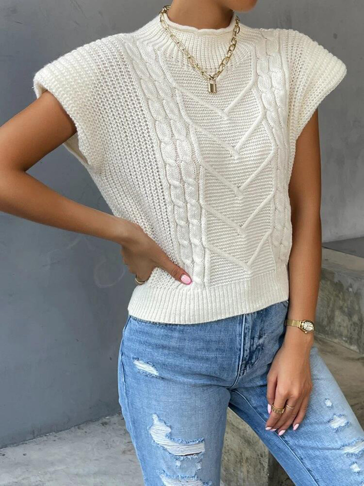 Plain cap-ærmet sweatervest