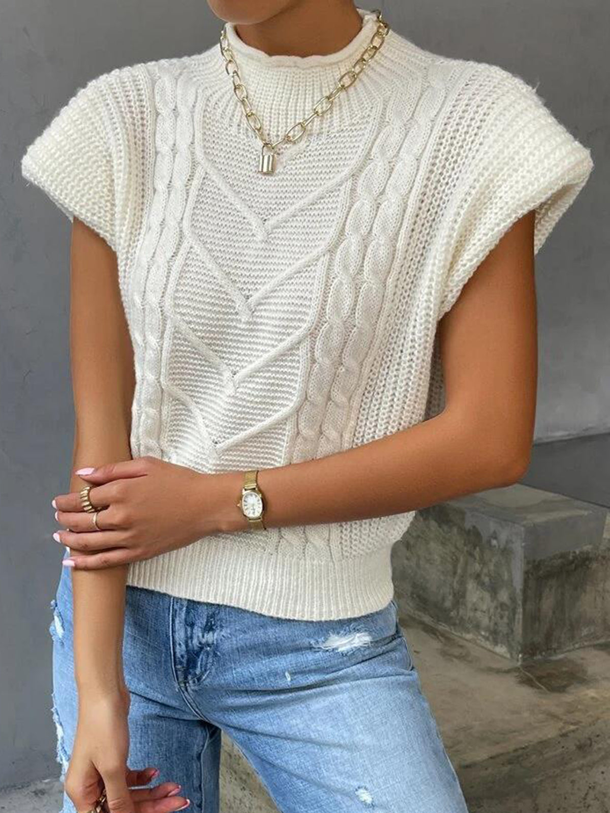 Plain cap-ærmet sweatervest