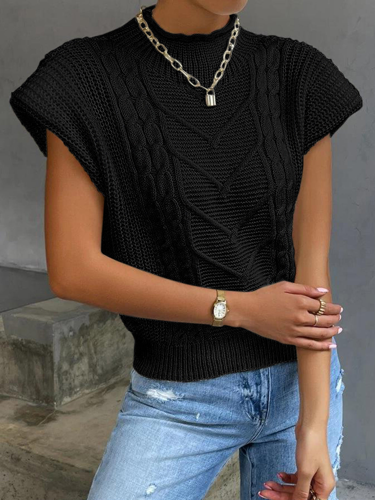 Plain cap-ærmet sweatervest