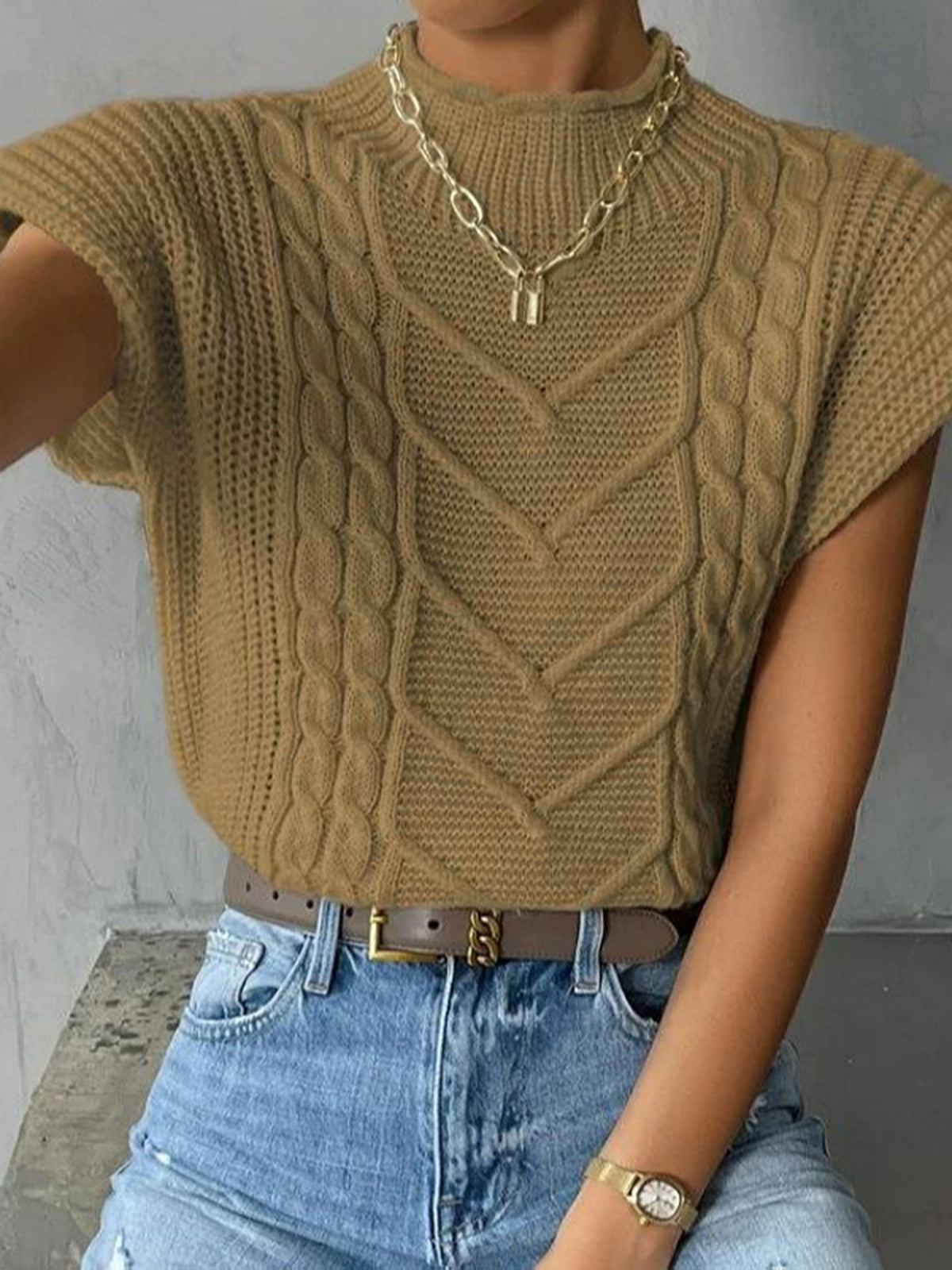 Plain cap-ærmet sweatervest