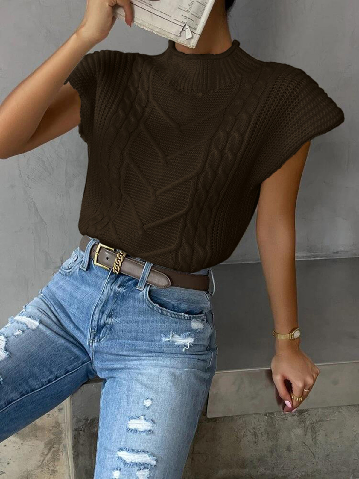 Plain cap-ærmet sweatervest