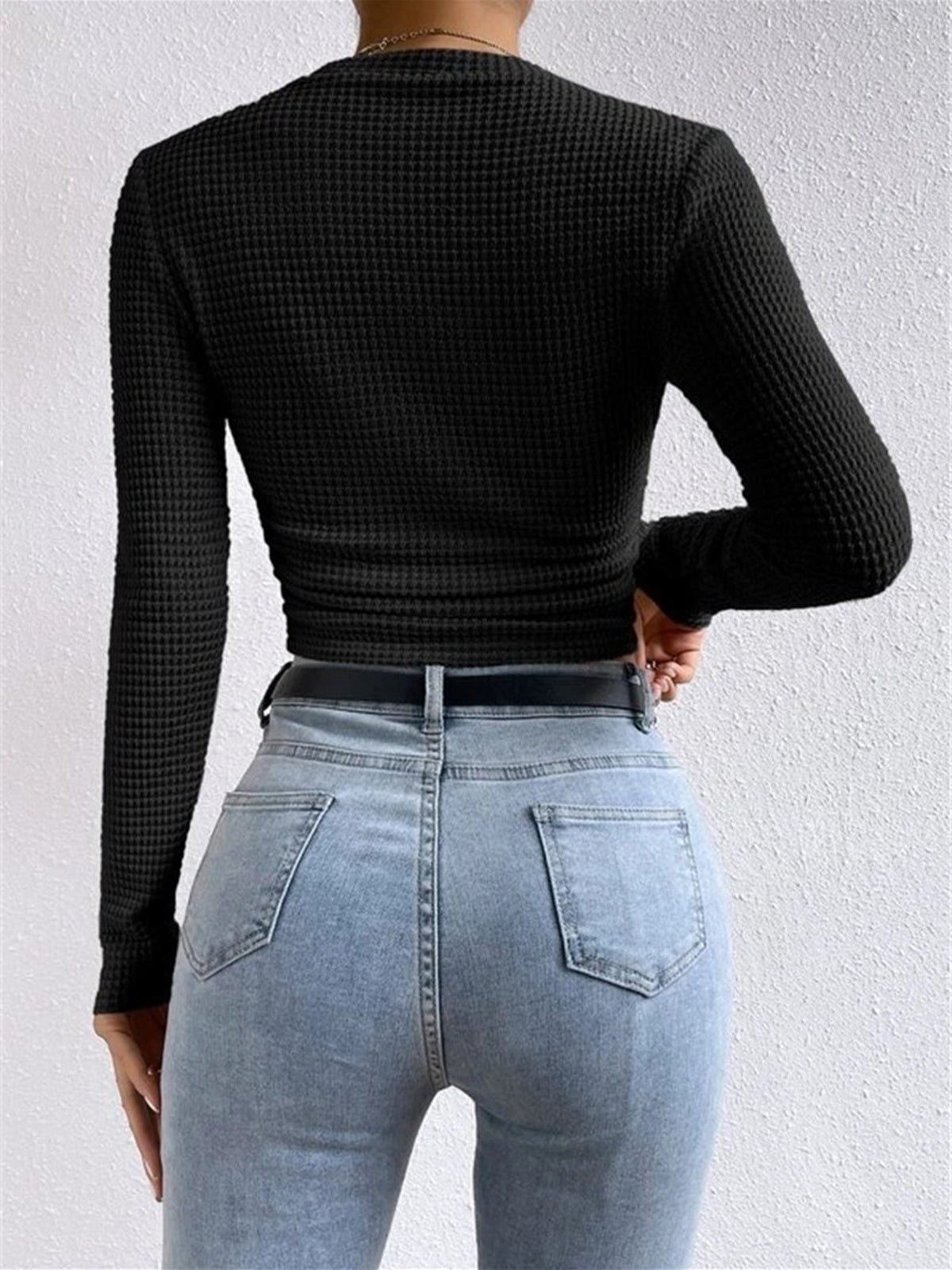 Effen Wafel Slim Trui