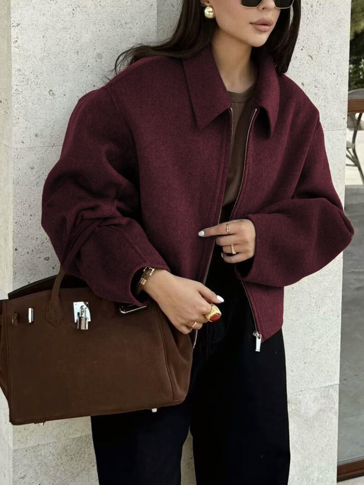 Effen rits tweed jas