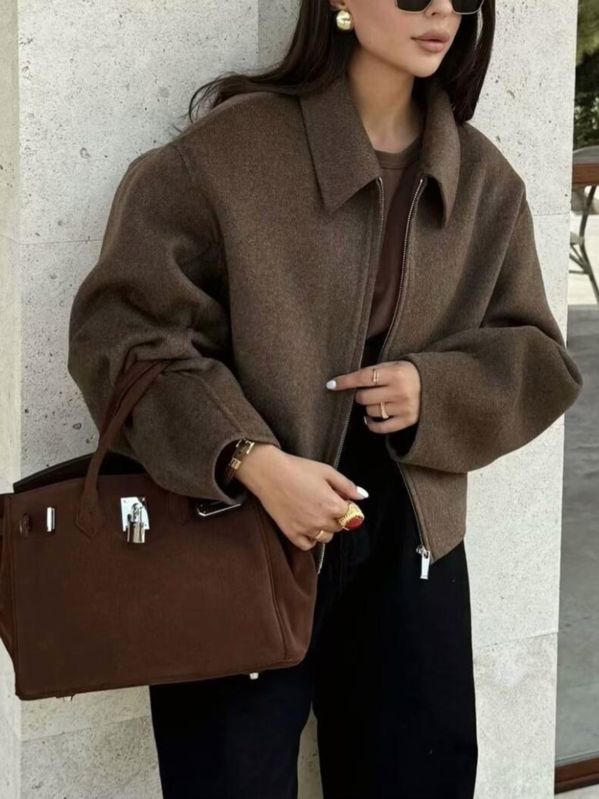 Effen rits tweed jas