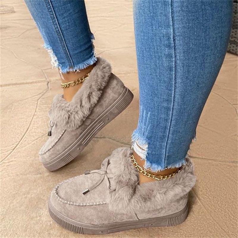 Floriana Dames Sneeuw Nepbont Plateau Instap Loafer Laarzen