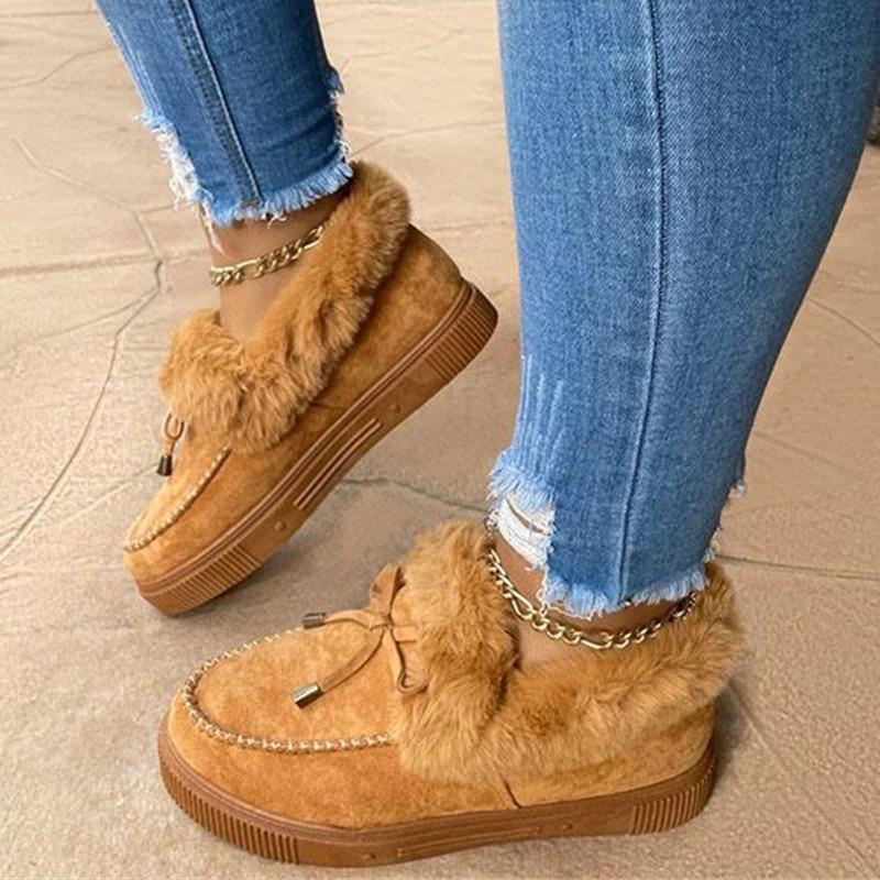 Floriana Dames Sneeuw Nepbont Plateau Instap Loafer Laarzen