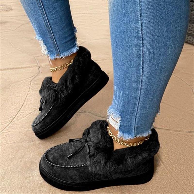 Floriana Dames Sneeuw Nepbont Plateau Instap Loafer Laarzen
