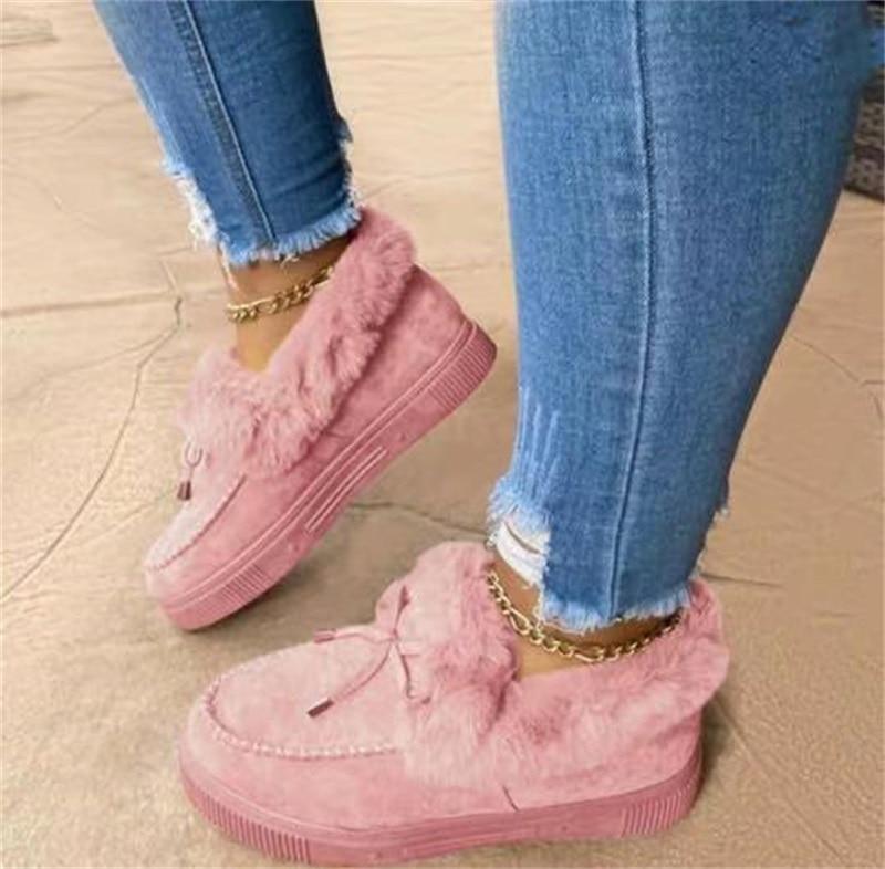 Floriana Dames Sneeuw Nepbont Plateau Instap Loafer Laarzen