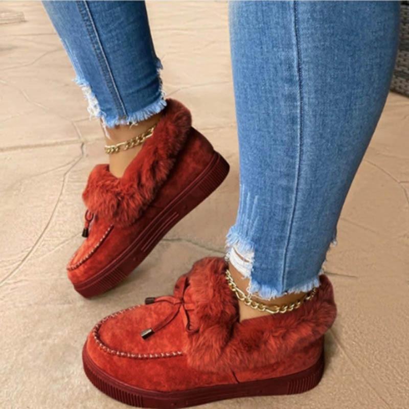 Floriana Dames Sneeuw Nepbont Plateau Instap Loafer Laarzen