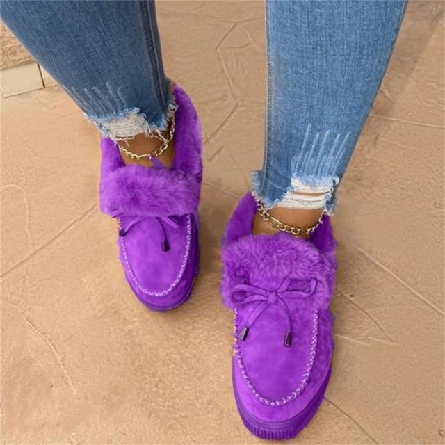 Floriana Dames Sneeuw Nepbont Plateau Instap Loafer Laarzen