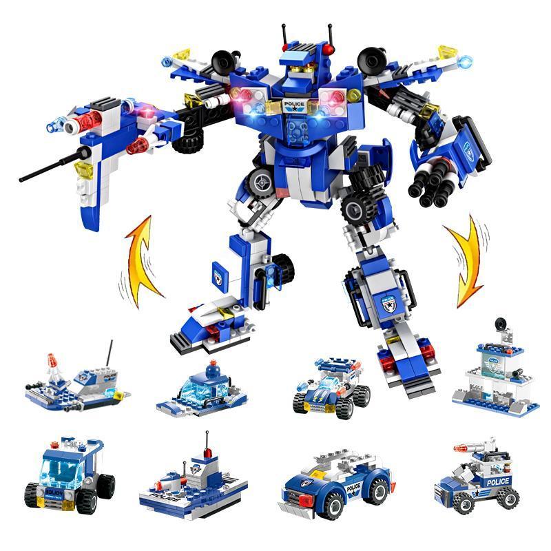 8 IN 1 Robot Aircraft Car City Police SWAT Building Block