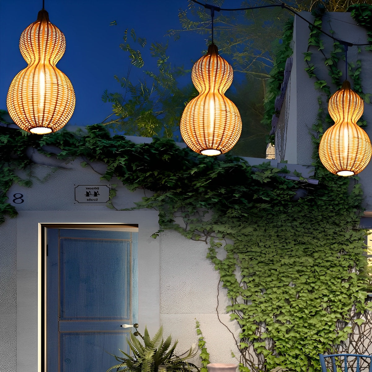 Rotan kalebas waterdichte retro buiten kroonluchter veranda lampen